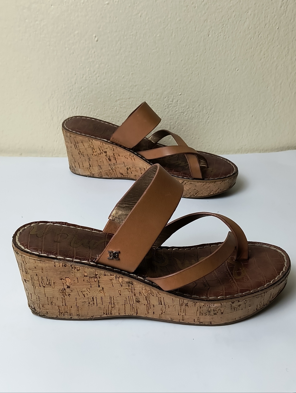 Sam Edelman Rayna Brown Cork Wedge Sandals Women's Size 8.5M